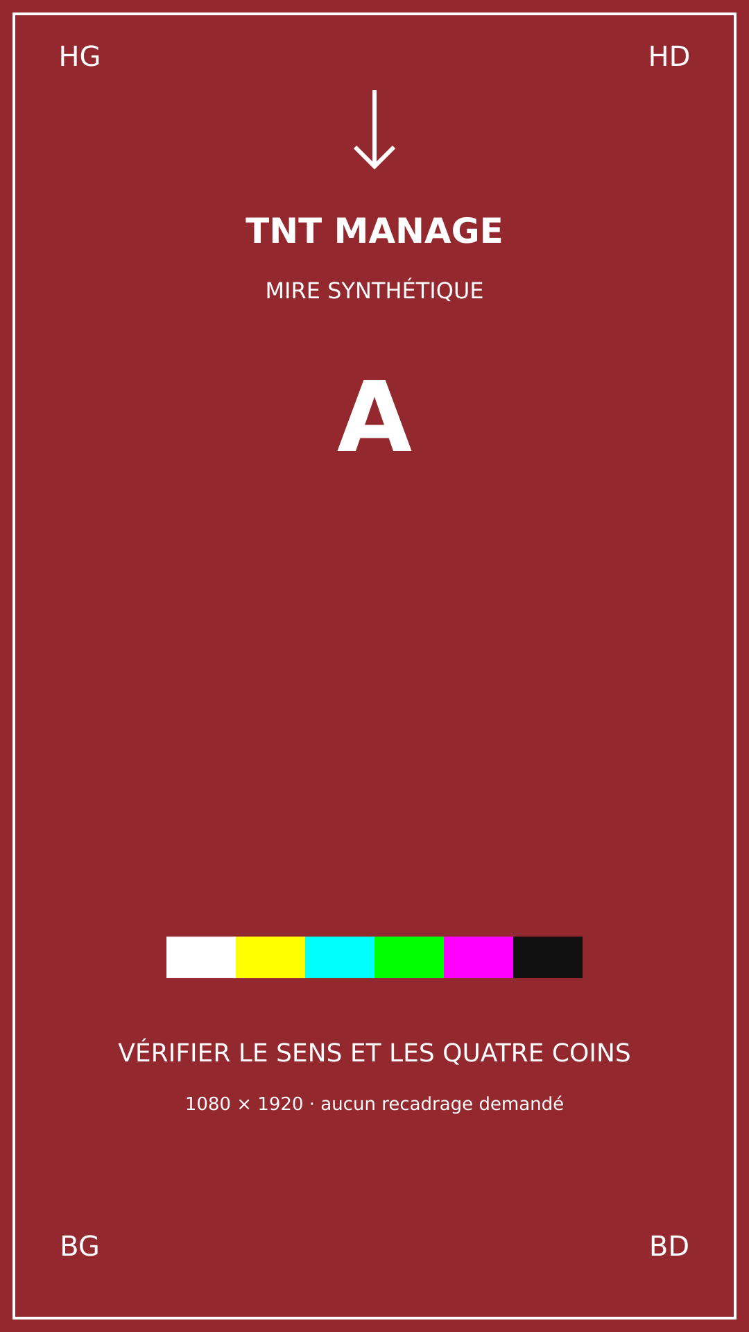 Mire rouge A avec repères HG, HD, BG et BD